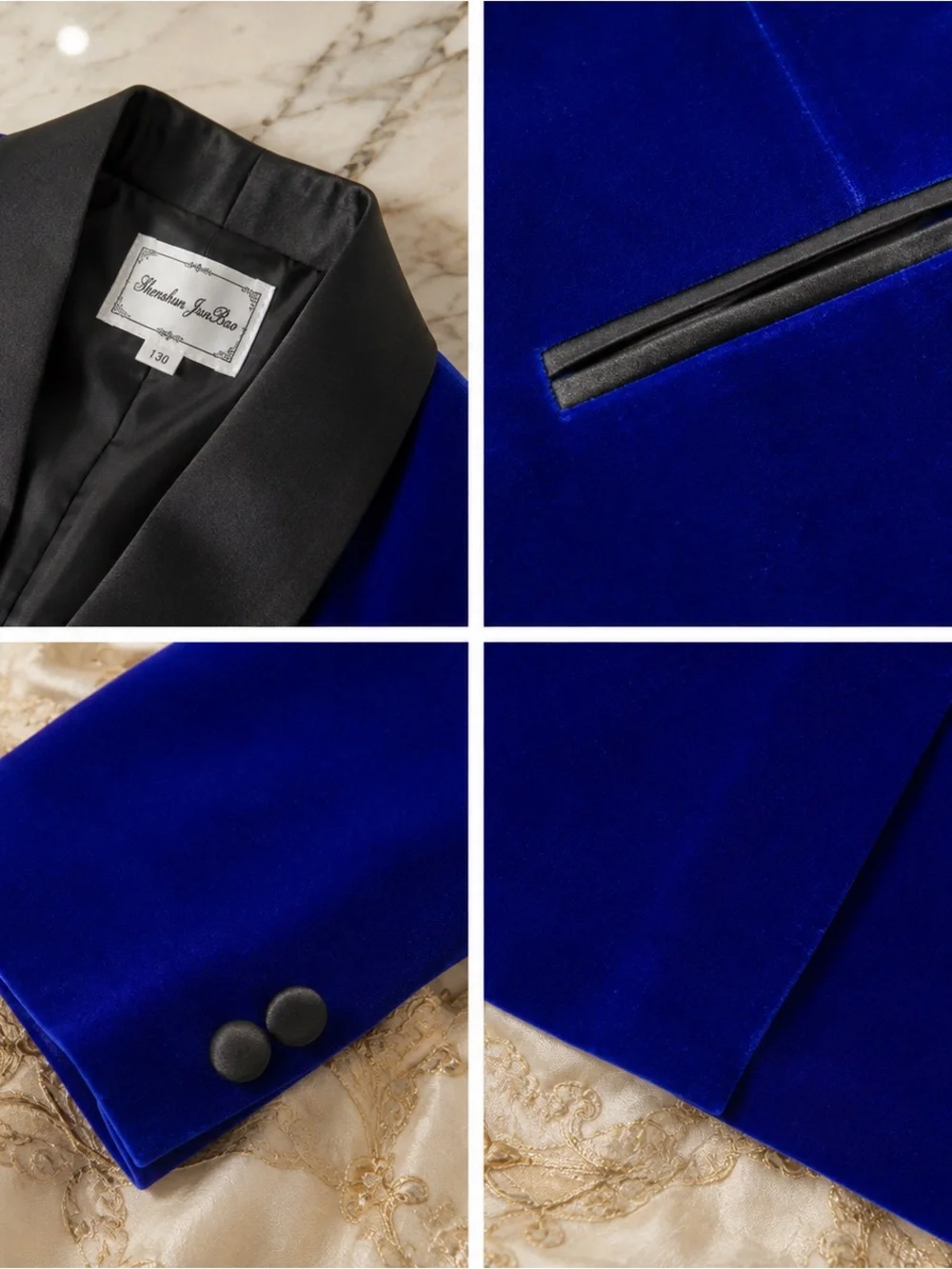 Boys Size 8 Royal Blue Velvet Tuxedo Suit Black Pants Bow Tie Wedding Formal